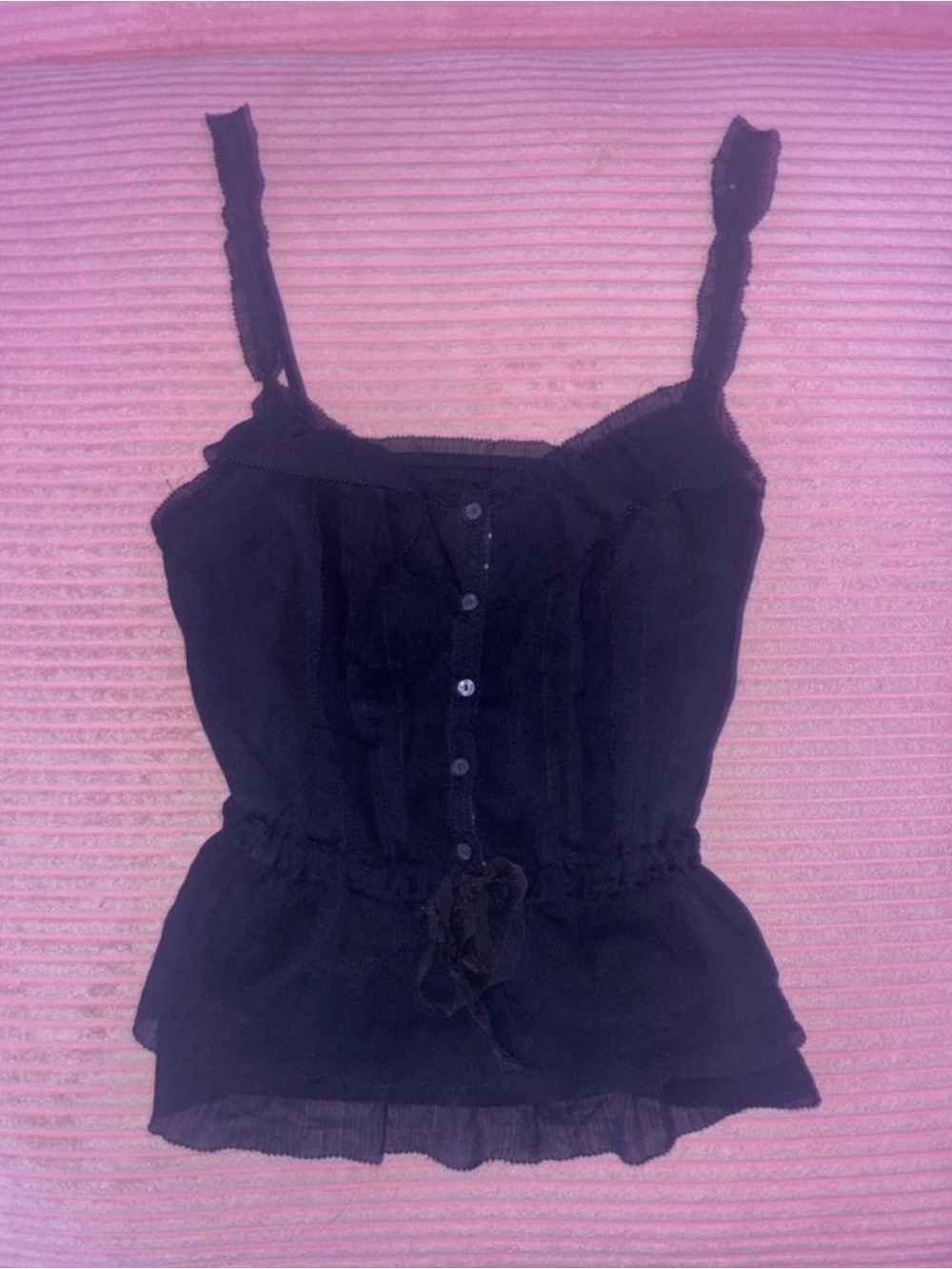 Abercrombie & Fitch Navy Ruffle-Trim Tie-Waist Peplum Cami